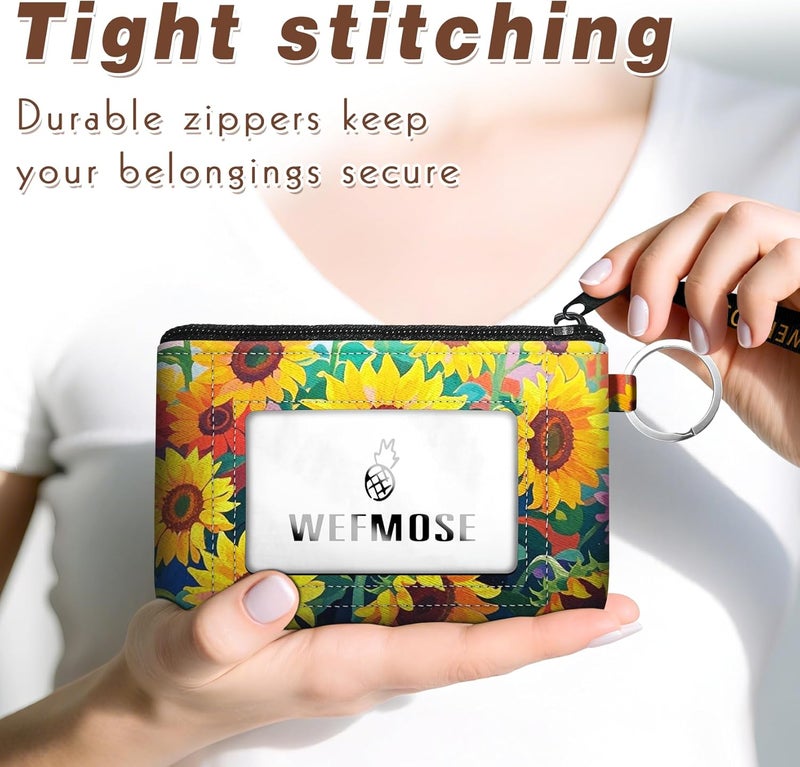 WEFMOSE Small Wallet Keychain with Clear ID Window Zipper Cute ID Case Coin Purse for Women Water Resistant Coin Pouch-Sunflower Keychain Wallet - Image 4